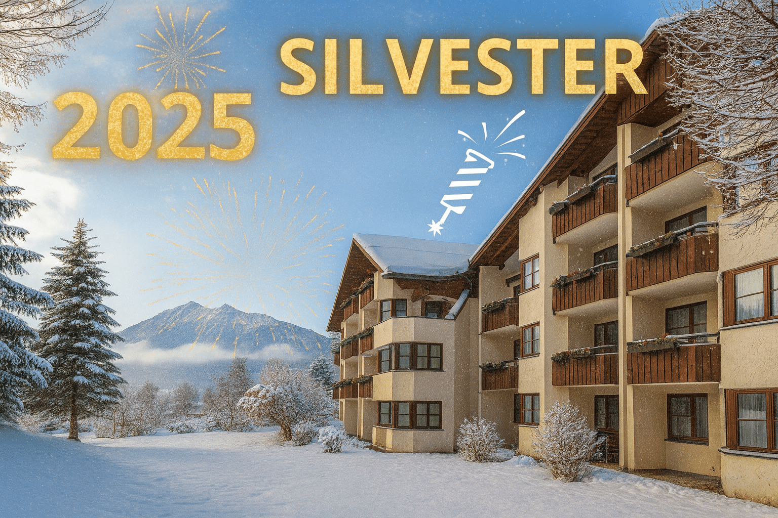 Außenansicht Dorint Sporthotel Garmisch-Partenkirchen im Schnee zu Silvester