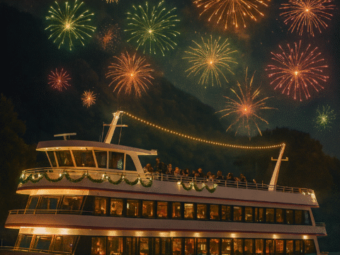 Silvesterschifffahrt auf dem Rhein mit Feuerwerk beim IBB Hotel Ingelheim