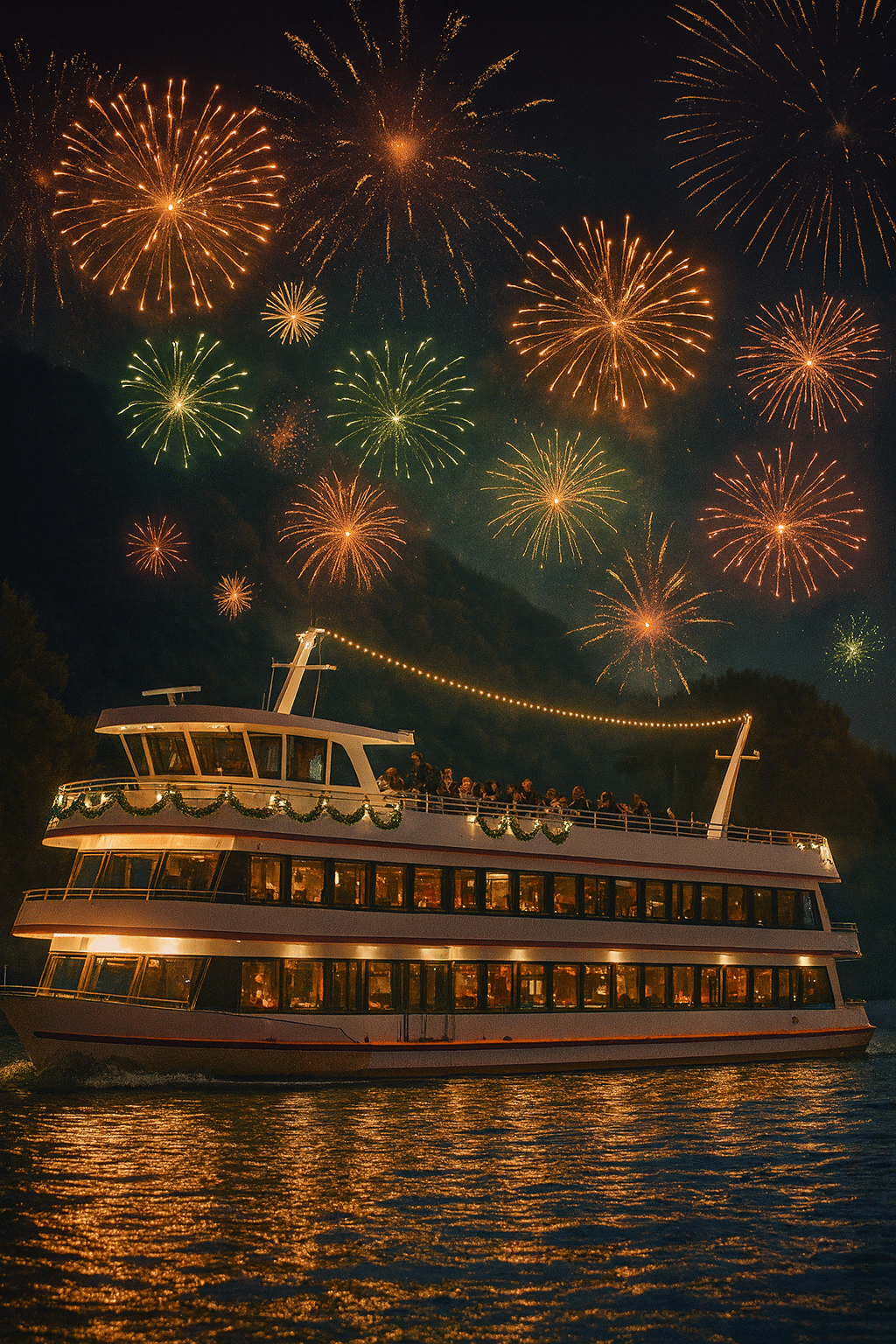 Silvesterschifffahrt auf dem Rhein mit Feuerwerk beim IBB Hotel Ingelheim