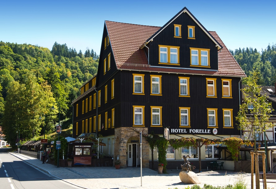 Außenansicht des Ferienhotel Forelle in Treseburg für Silvesterreisen