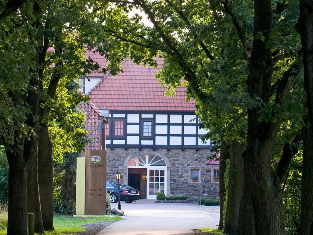 Einfahrt zum IDINGSHOF Hotel & Restaurant durch Baumallee an Silvester