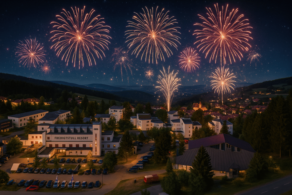 Feuerwerk über dem Predigtstuhl Resort im Bayerischen Wald zu Silvester