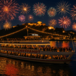 Silvester-Schifffahrt auf dem Rhein mit Blick auf das Feuerwerk bei Koblenz