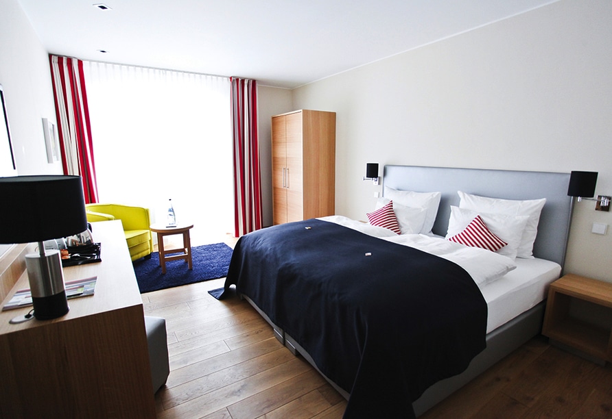 Modern eingerichtetes Doppelzimmer im Hotel Palatina für Silvester