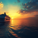 Mein Schiff 7 auf offener See bei Sonnenuntergang – perfekte Kulisse für eine Silvesterreise