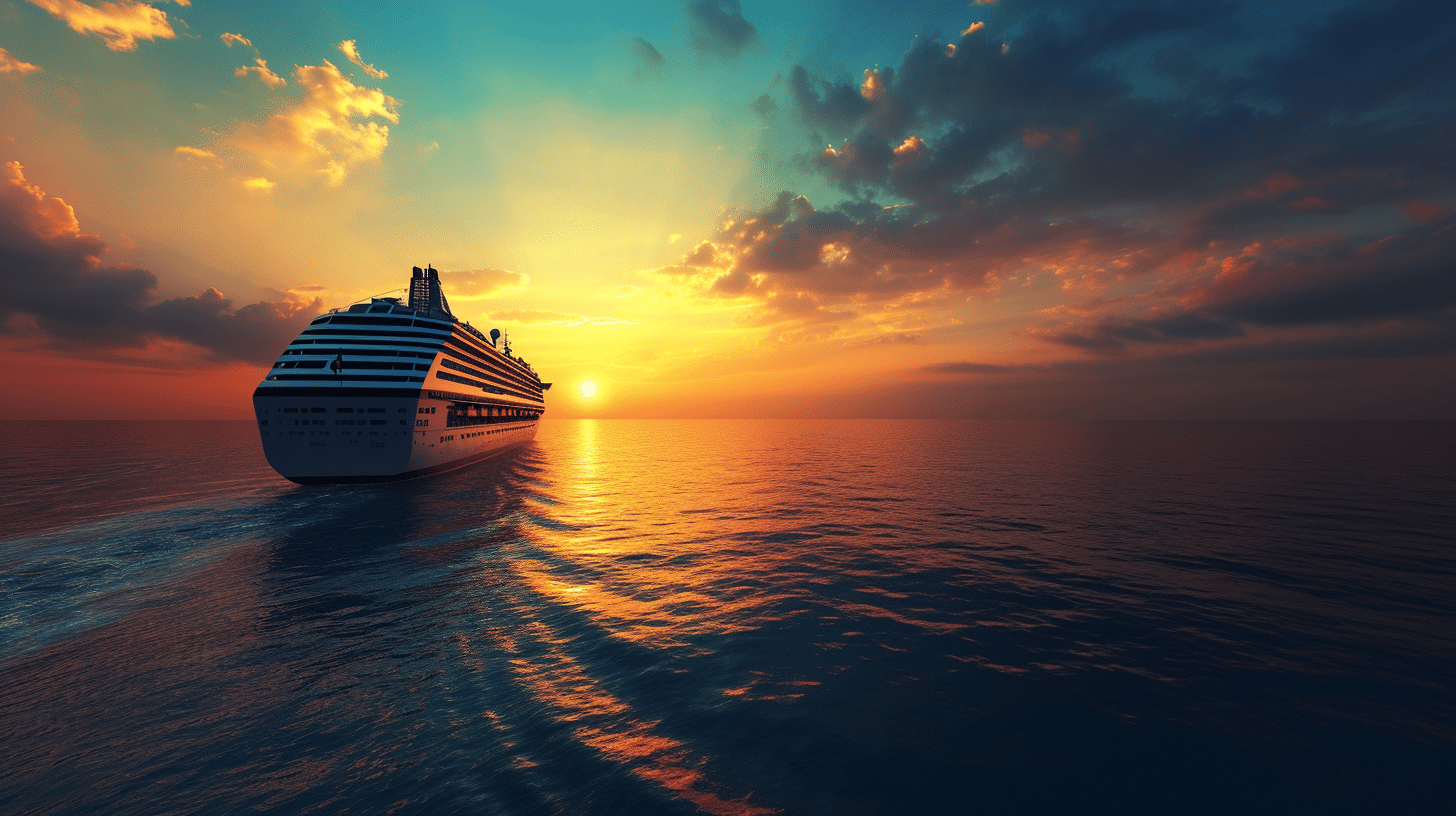 Mein Schiff 7 auf offener See bei Sonnenuntergang – perfekte Kulisse für eine Silvesterreise