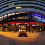 Außenansicht vom Bonn Marriott Hotel in der Silvesternacht