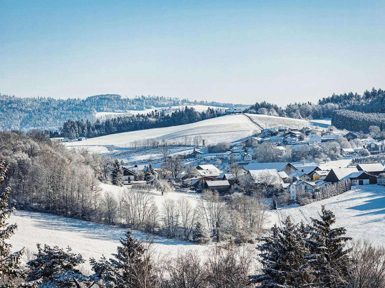 Schneebedeckte Landschaft im Bayerischen Wald an Silvester