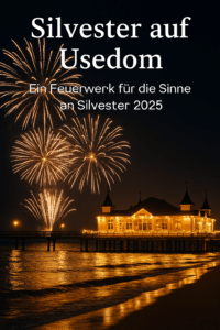 Feuerwerk an Silvester über der Seebrücke in Ahlbeck auf Usedom mit Blick auf die Ostsee