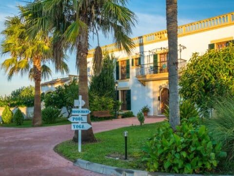 Außenansicht der Finca Son Manera mit Palmen zur Silvesterzeit