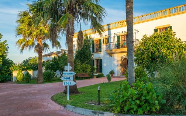 Außenansicht der Finca Son Manera mit Palmen zur Silvesterzeit