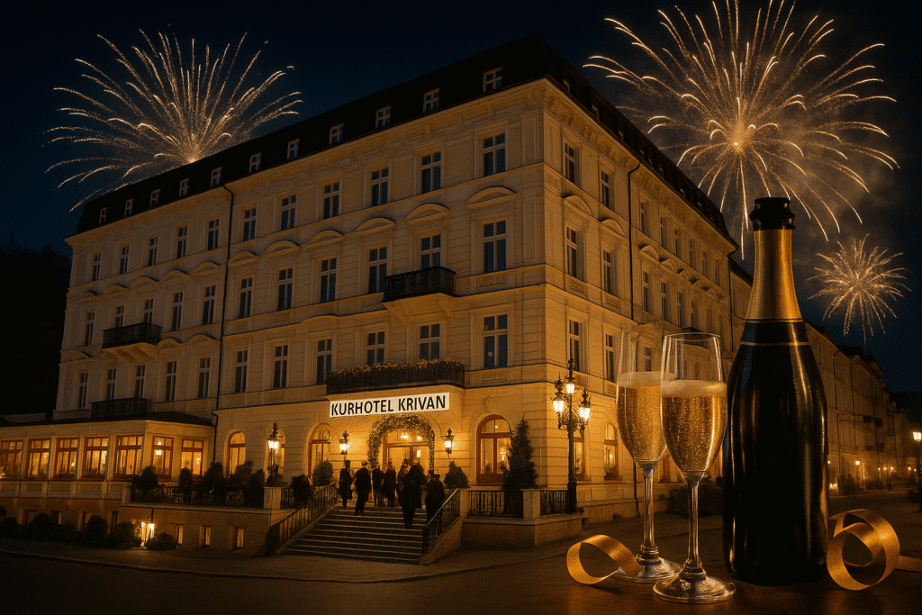Kurhotel Krivan in Karlsbad mit dezentem Silvester-Feuerwerk und Champagner