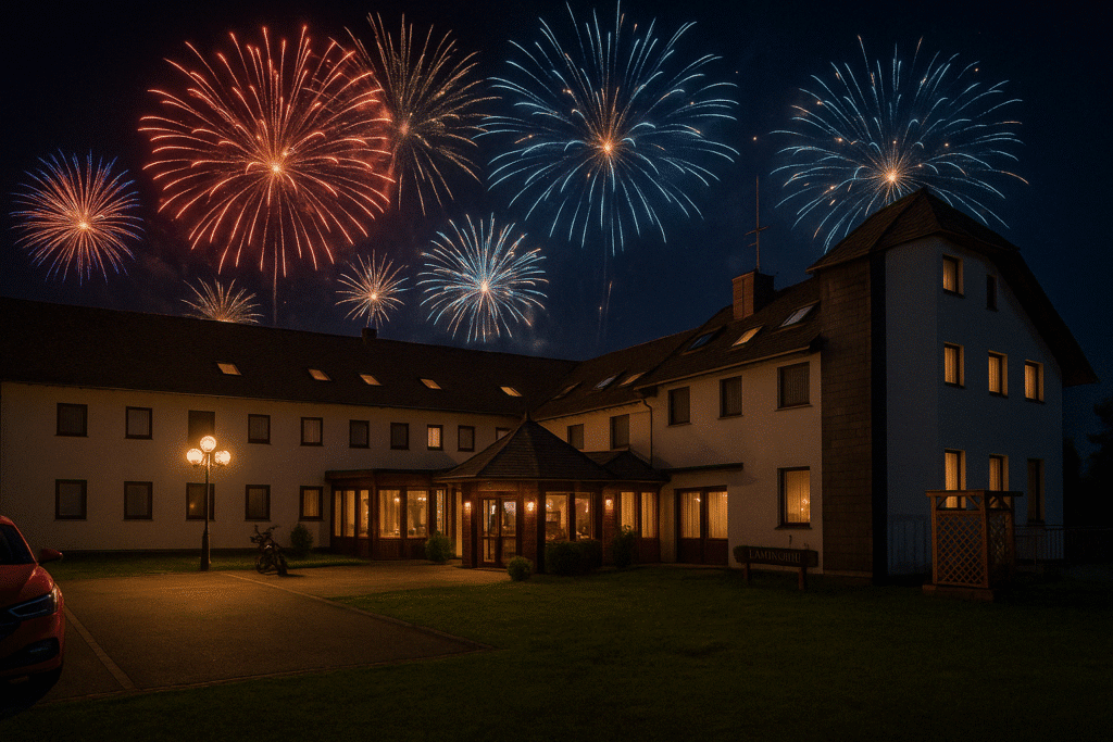 Feuerwerk über dem Landhotel Karrenberg bei Nacht zu Silvester