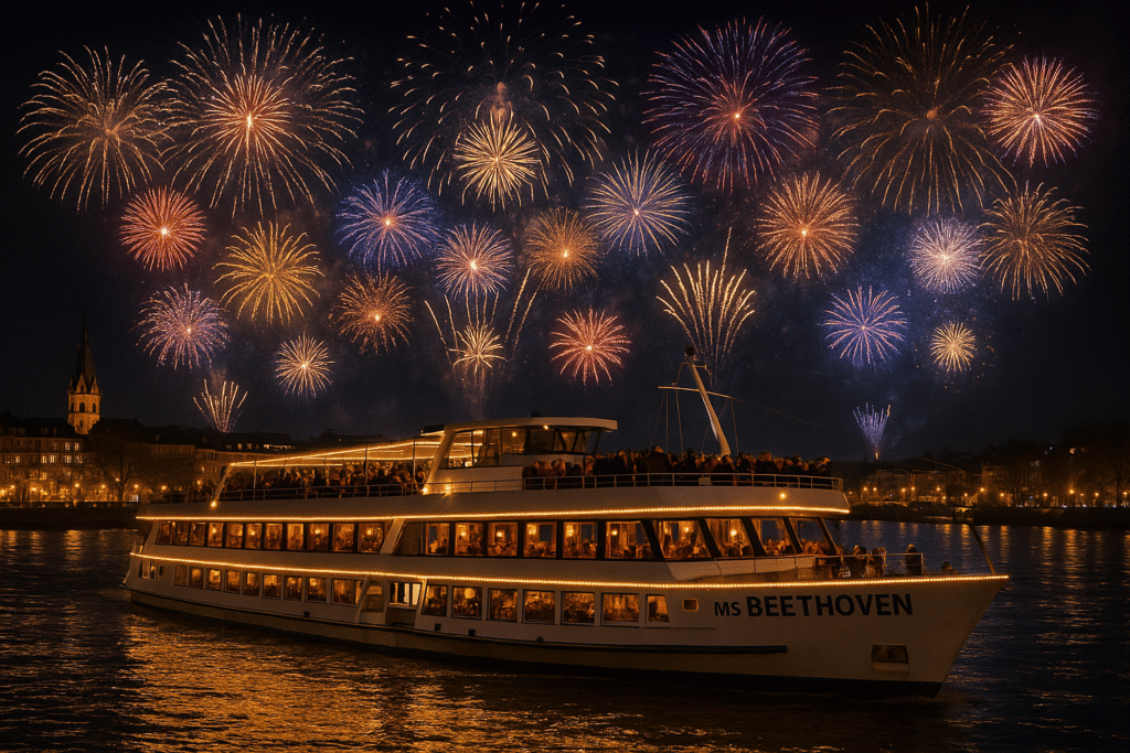 MS Beethoven bei Silvester-Schifffahrt mit Feuerwerk in Bonn