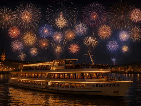 MS Beethoven bei Silvester-Schifffahrt mit Feuerwerk in Bonn