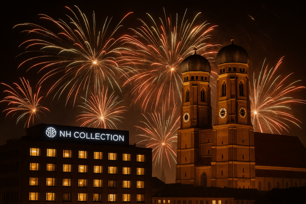 Spektakuläres Feuerwerk über dem NH Collection München Bavaria zu Silvester