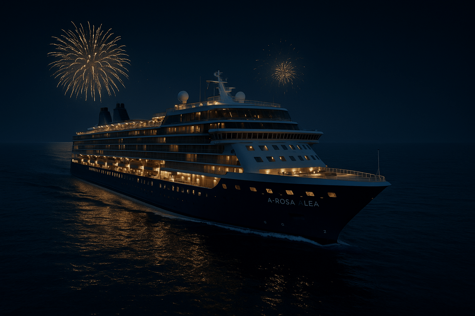 Kreuzfahrtschiff Celebrity Solstice bei Silvester mit Feuerwerk