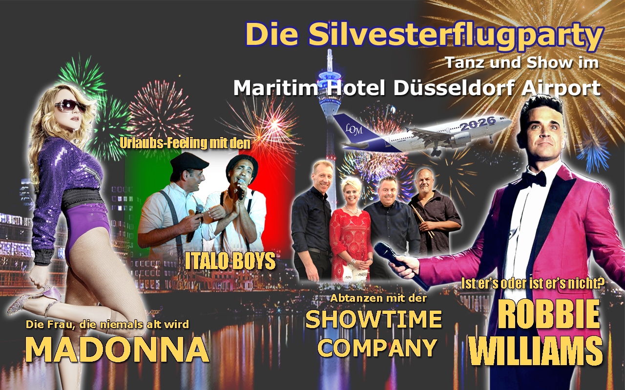 Silvesterparty im Maritim Hotel Düsseldorf mit Madonna und Robbie Williams Tribute Show
