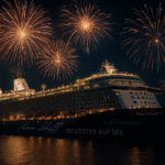 Silvesterfeier auf Mein Schiff 1 mit Feuerwerk über dem Kreuzfahrtschiff
