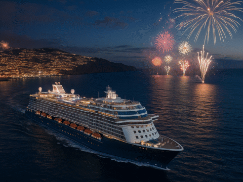 Mein Schiff Relax an Silvester vor Madeira mit Feuerwerk