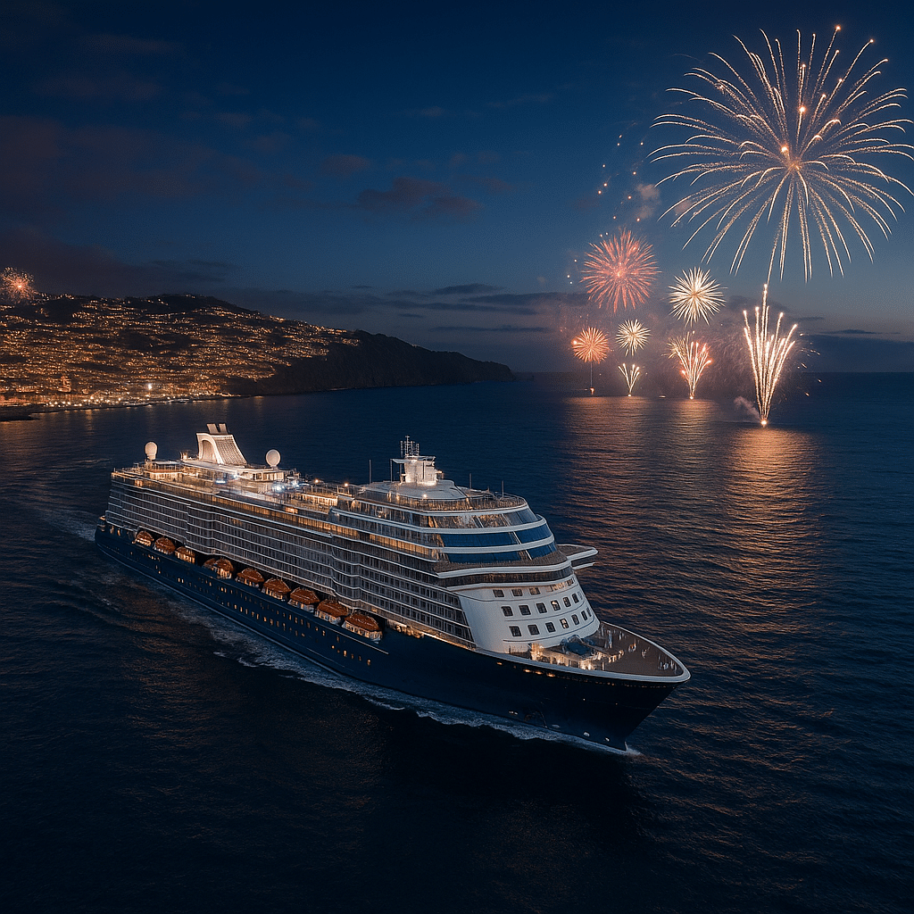 Mein Schiff Relax an Silvester vor Madeira mit Feuerwerk
