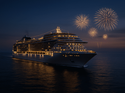 Silvesterkreuzfahrt mit der MSC Splendida bei Nacht mit Feuerwerk