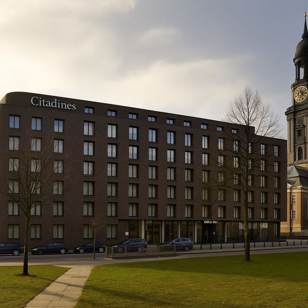 Citadines Michel Hamburg bei Tageslicht neben dem Hamburger Michel – ideale Lage für Silvester