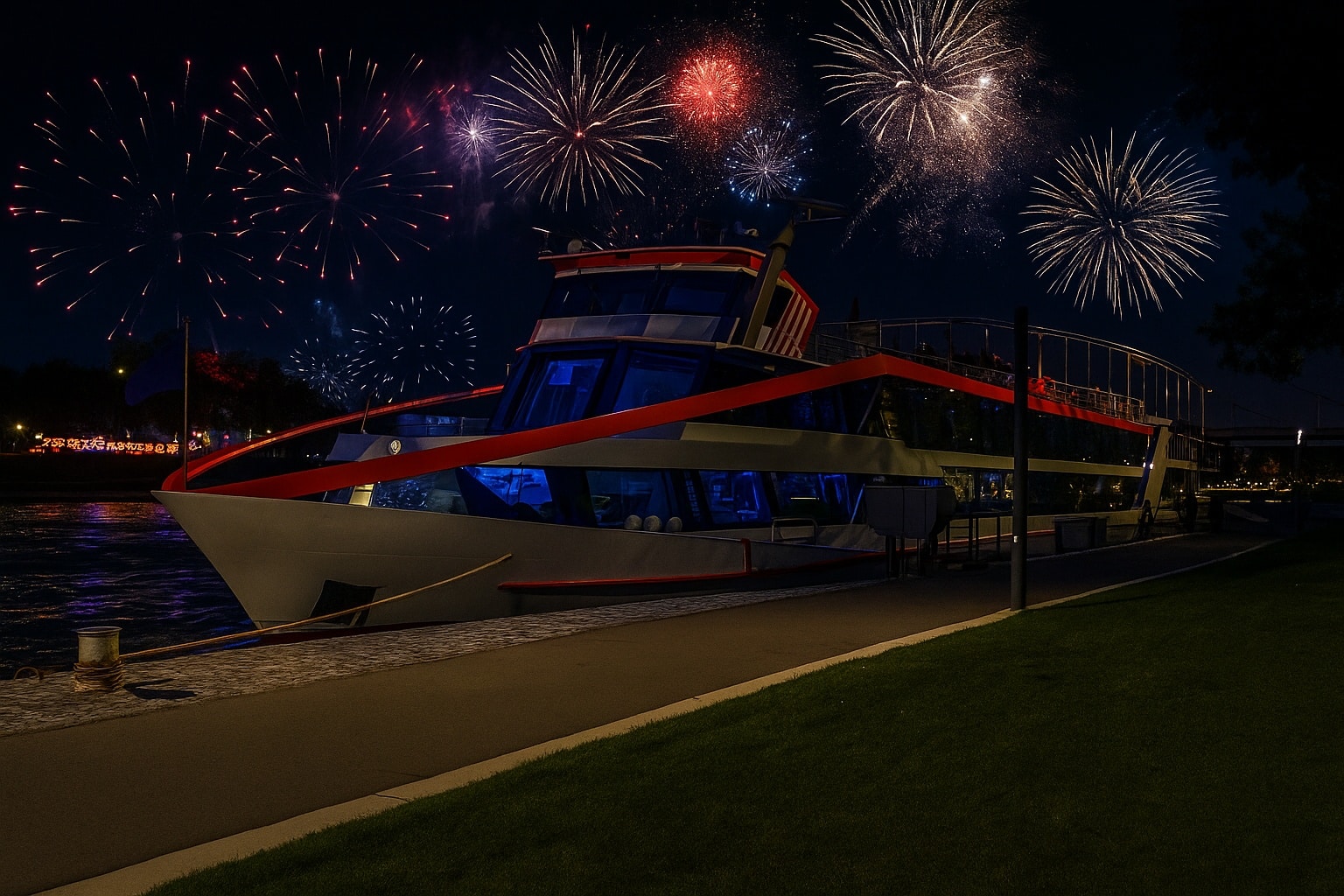 Feierliche Silvesterschifffahrt mit der MS Jules Verne bei Düsseldorf