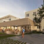 Blick auf den Eingangsbereich und die Terrasse des JUFA Hotel Bernkastel-Kues im Silvesterlicht