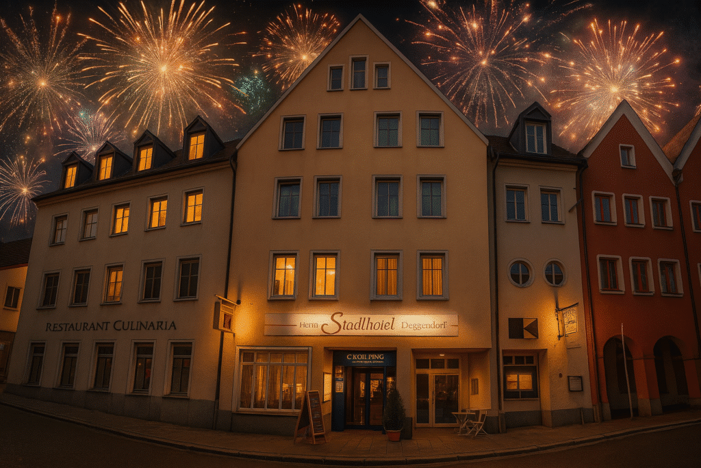 Feuerwerk über dem Stadthotel Deggendorf an Silvester
