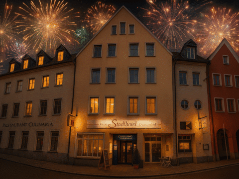 Feuerwerk über dem Stadthotel Deggendorf an Silvester