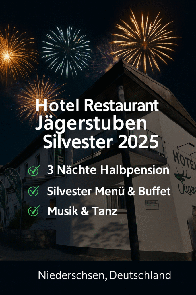 Hotel Restaurant Jägerstuben Ritterhude bei Nacht mit Feuerwerk zu Silvester