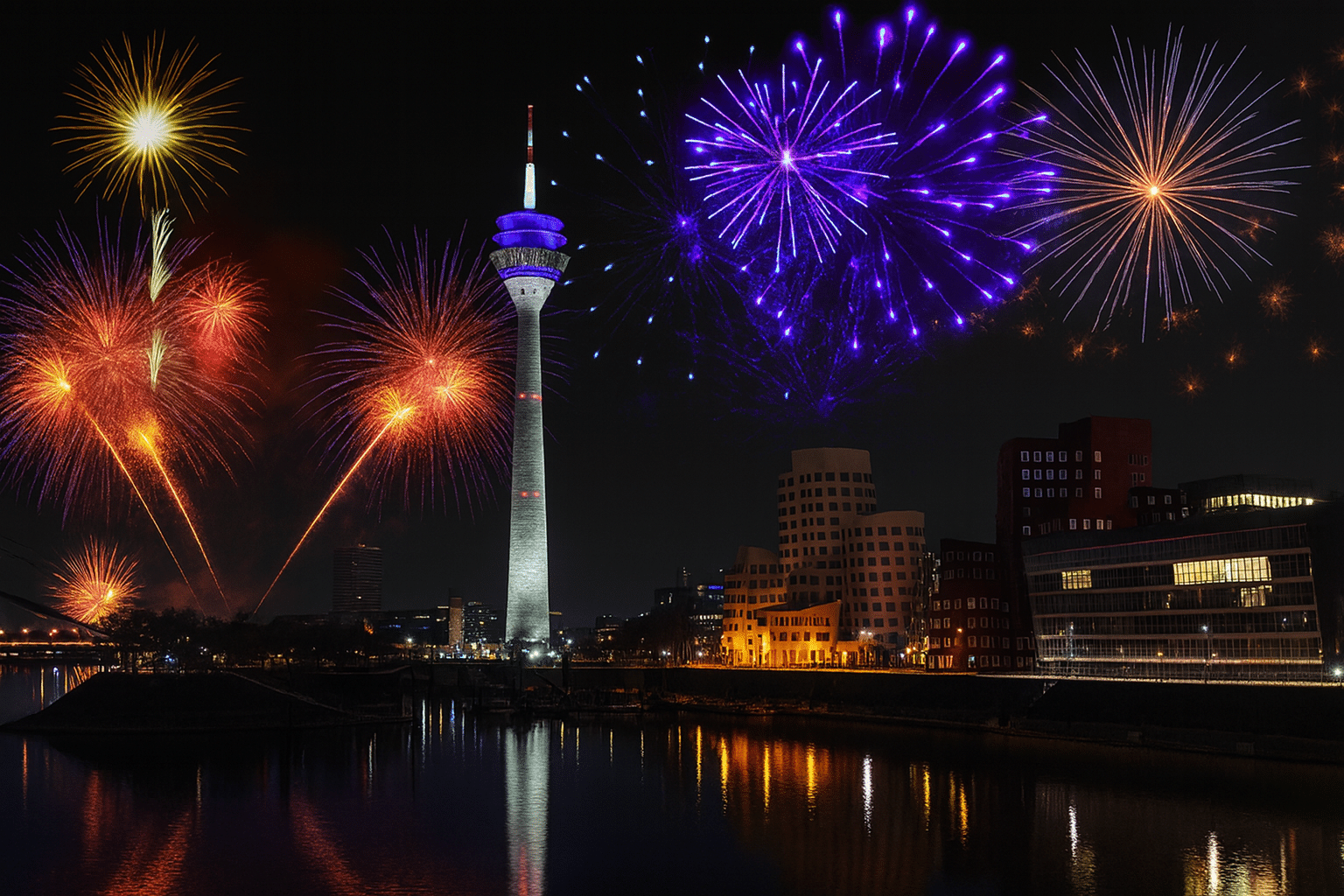 Silvester am Hotel am Spichernplatz mit Blick auf Feuerwerk in Düsseldorf