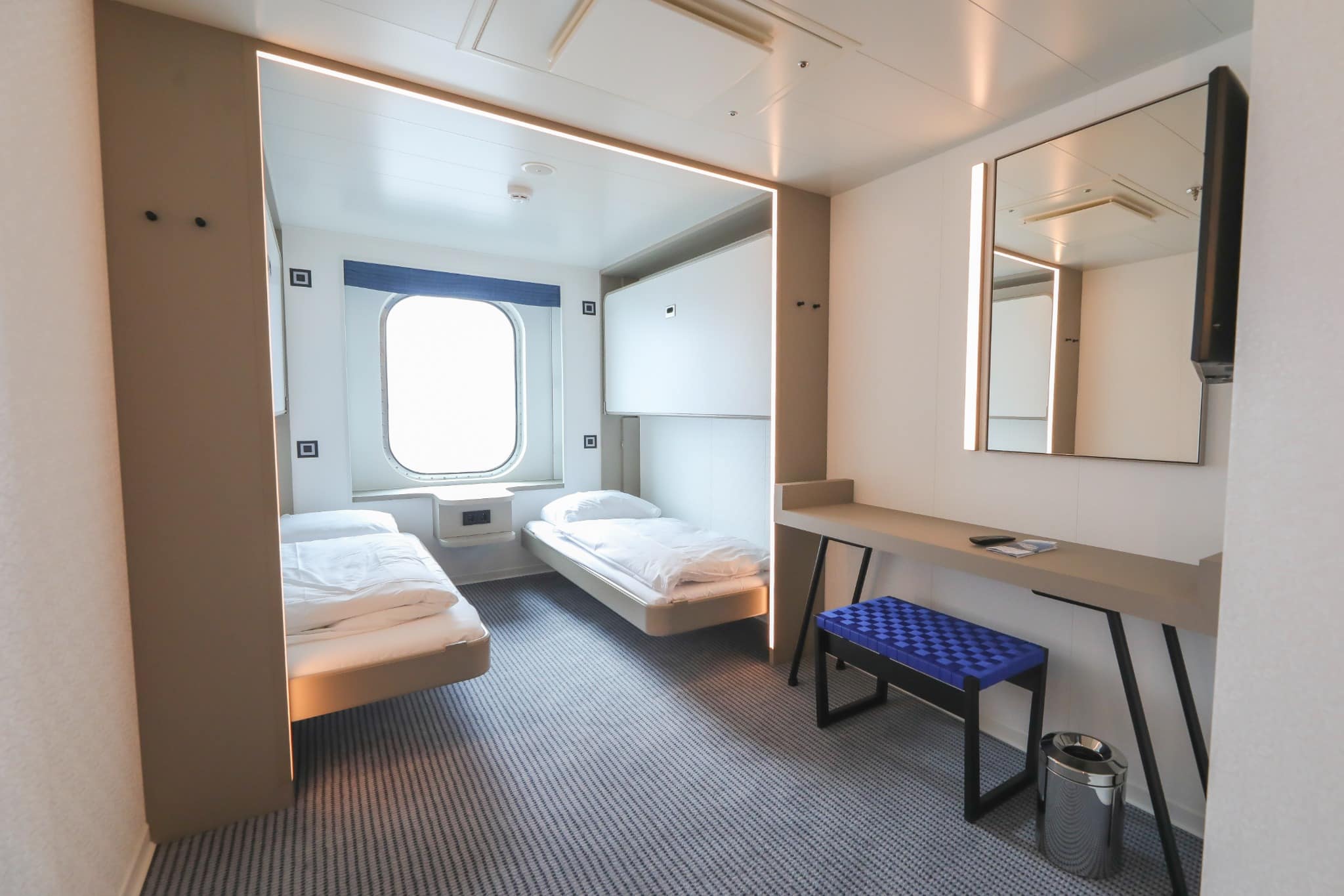 Moderne Kabine auf der TT-Line Nils Holgersson zu Silvester