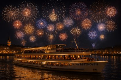 MS Beethoven bei Silvester-Schifffahrt mit Feuerwerk in Bonn